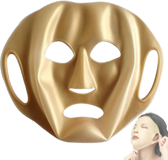 하루츠 1+1 실리콘 마스크팩 커버 세트 귀걸이형 얼굴 시트팩 고정용 전용 파우치 포함, 1세트, 반투명 1장+ 골드 1장