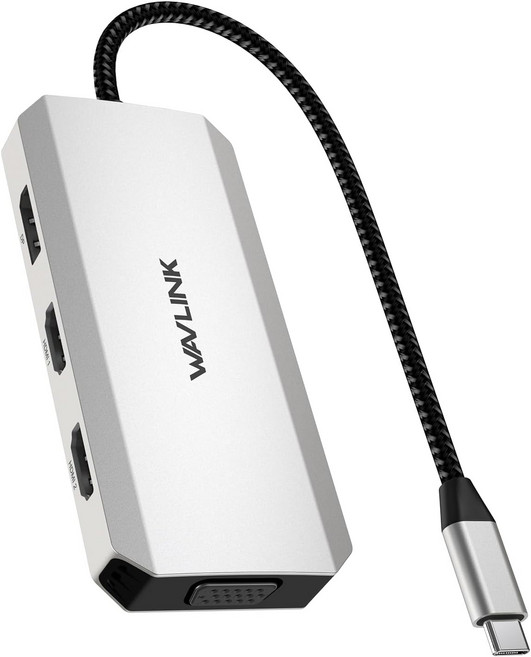 WAVLINK USB-C 쿼드 디스플레이 도킹 스테이션 윈도우용 4K 트리플 모니터 노트북 도크 허브 듀얼 HDMI + 디스플레이포트 VGA USB 포트 3개