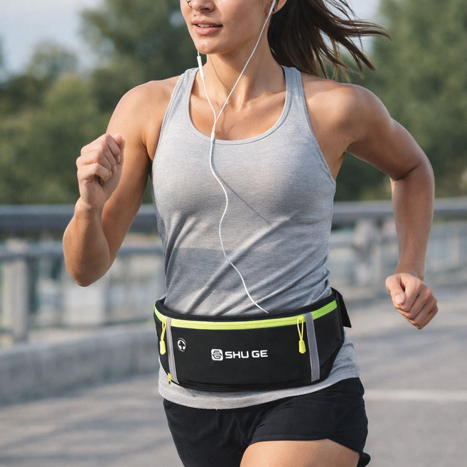 야간 반사 러닝 힙색 방수 스포츠 허리 가방 형광 지퍼 러닝벨트, 블랙, 1개