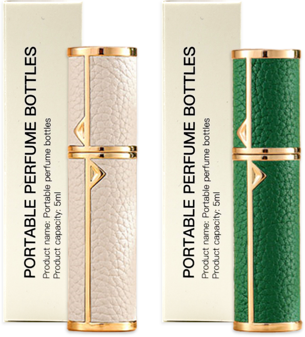 [1+1] 휴대용 향수공병 펌핑 충전 천연가죽 고급 향수 공병 여행 리필 케이스 5ml, 1개, 화이트+그린