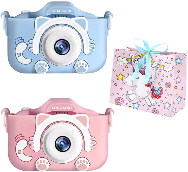 소다소라 셀카 어린이카메라 키즈 유아 장난감 고양이 사진기 어린이용 (32GB SD카드+카드리더기+배터리1000mAh+스티커사은품증정), 셀카핑크고양이 (32G/카드리더기/배터리1000mAh)