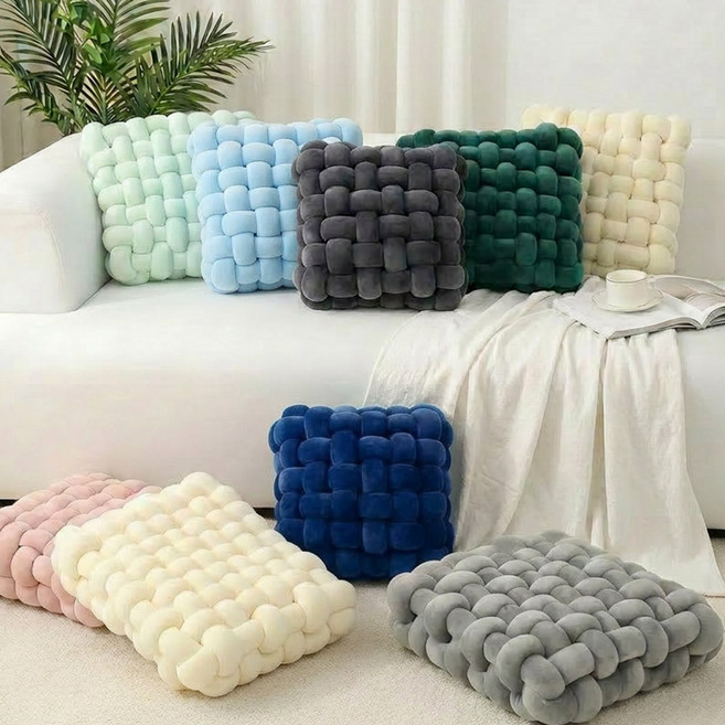 다퍼남 쇼파 쿠션 인테리어 매듭 자이언트 얀 꽈배기 사각 벨벳, 스카이블루