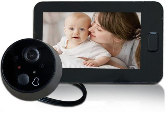 현관 비디오 인터폰 초인종 카메라 스마트 도어벨 훔쳐보기 구멍 디지털 문짝 IR 야간 170 도 각도 비주얼 4.3 인치, Black, 2)Black