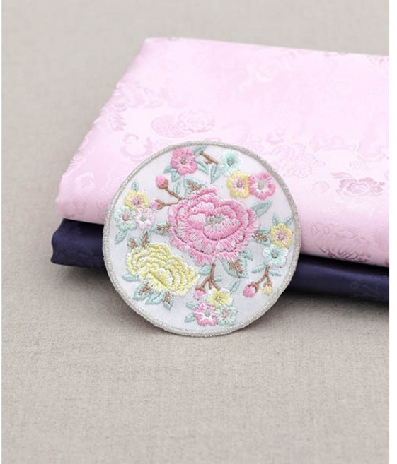 패션스타트 한복용 원형 모란 자수장식_(소) 화이트, 1개