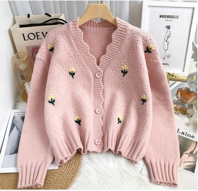 체인지쉬(change she) 여성 플라워 자수 모던한 니트 가디건