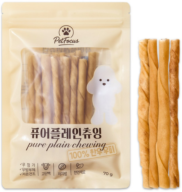 펫포커스 한우우피껌 오래먹는 강아지껌 국내산 수제간식, 1개, 70g, 퓨어플레인츄잉