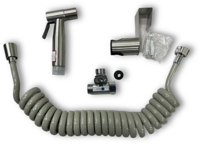 올리비아 리브 SUS 욕실 고압 청소건+3M 코일호스+무타공 행거+T밸브 풀세트 자동분사 기능 포함, 1개, 무광니켈