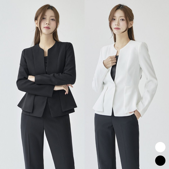 더웨이나인 여성 노카라 자켓 플레어 마이 슬림핏 면접 Y날개 jacket