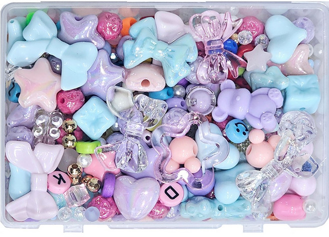 [루앤블리] 알찬 비즈 세트 부자재 대용량 파츠 볼꾸 볼펜꾸미기 팔찌 핸드폰 스트랩 키링 만들기 DIY 공예 재료 200g, 1개, 샤랄라(쿨)