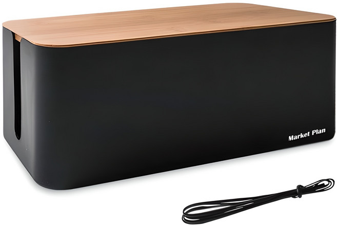 마켓플랜 심플 멀티탭 정리함, 1개, 우드블랙