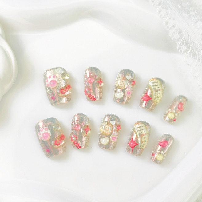 천안각 초특가 고퀼리티 핸드메이드 혼합 컬러 롱숏 셀프 네일팁, 1개, 02 - 디자인 - S