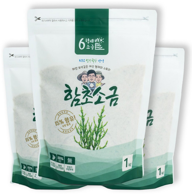 6형제소금밭 함초소금 천일염, 1kg, 3개