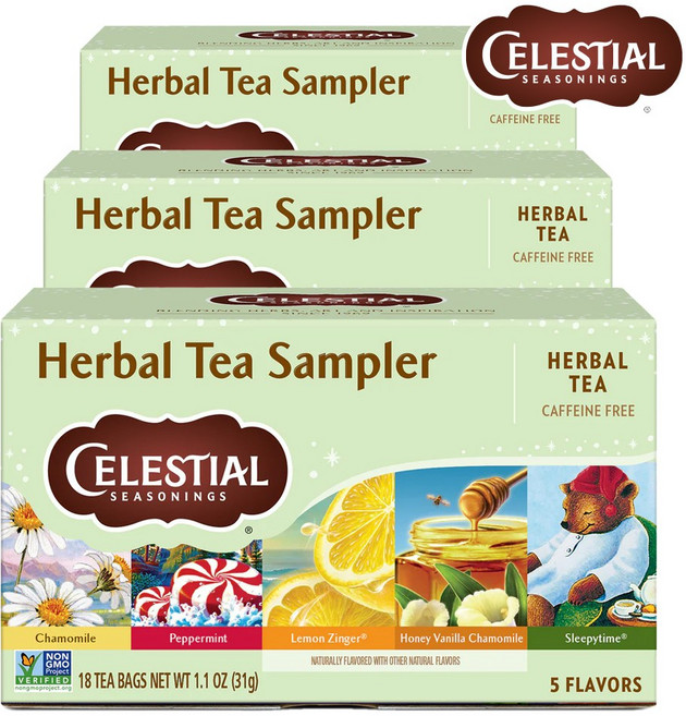 셀레셜시즈닝스 허브티 샘플러 차 티백 31g 카페인 프리 5가지 맛 18개입 3개