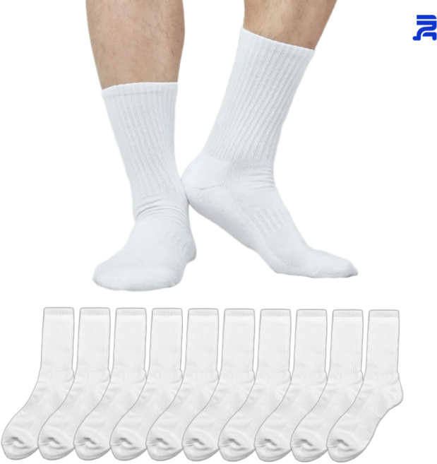 청춘양말 듀얼 발땀안차는 면100 남성용 큰발 장목 양말 무지쿠션 스포츠, 화이트 10켤레, 10개