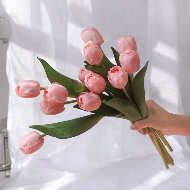 북유럽 감성 인테리어 실크 핑크튤립 조화 6pcs, 1개, 샴페인핑크