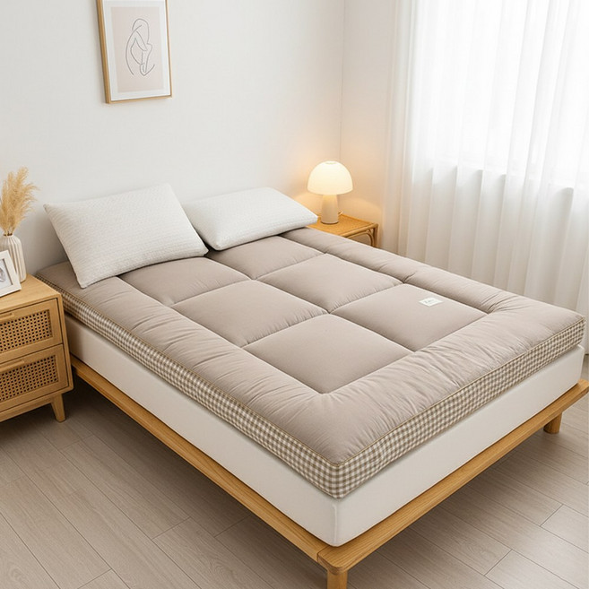 씽크라이프 세탁기OK 토퍼 매트리스 포근하고 편안한 사계절 숙면용 바닥 매트, 모카베이지