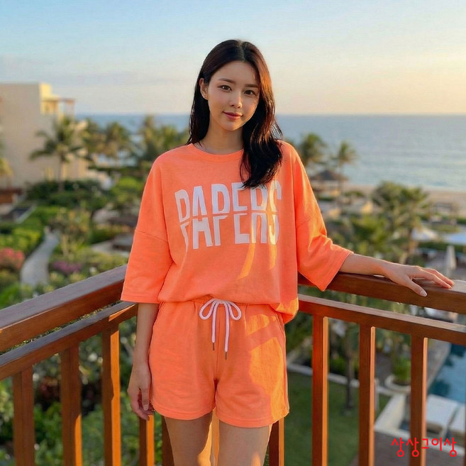상상그이상 국내제작 여성용 반팔페이퍼세트 여름세트 트레이닝세트 츄리닝 루즈핏반팔티 밴딩반바지 운동복 홈웨어 캐주얼세트