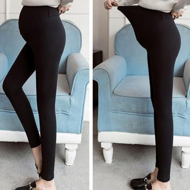 孕婦托腹調節褲 七分褲 長褲, 1個, 黑孕婦托腹加絨長褲【單條】L