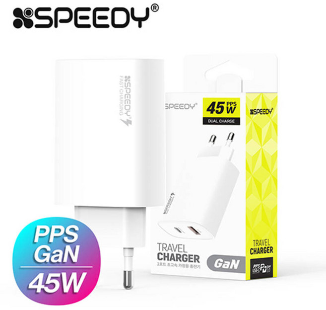 스피디 PPS 45W PD 3.0+QC 3.0 GaN 2포트 초고속 분리형 충전기 케이블 미포함