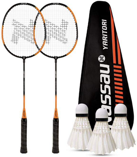 낫소 배드민턴라켓 세트 셔틀콕 3입 포함 학교체육 레저용, 1세트, 블랙핑크
