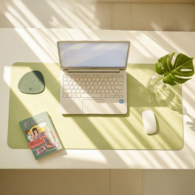 레더스 가죽 와이드 데스크매트 컵받침 세트, 올리브그린 매트 + 딥그린 컵받침 세트