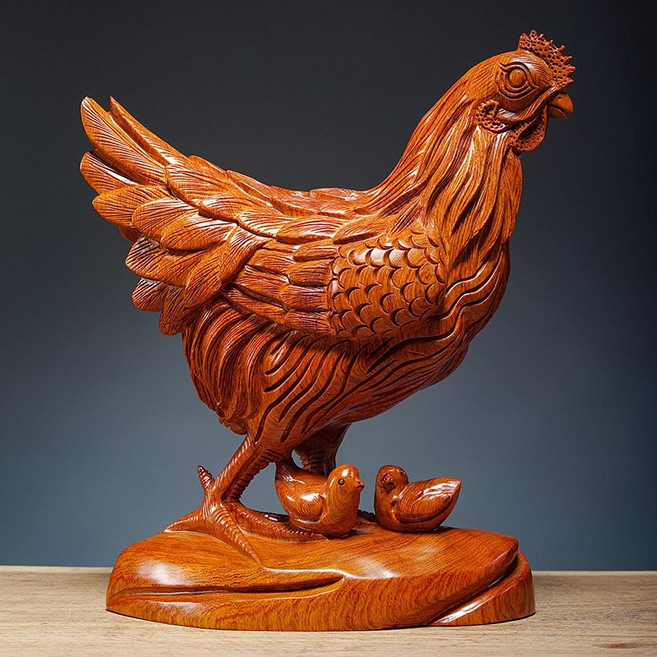 木雕雞擺件 黃花梨實木工藝品, 花梨母雞高為20cm