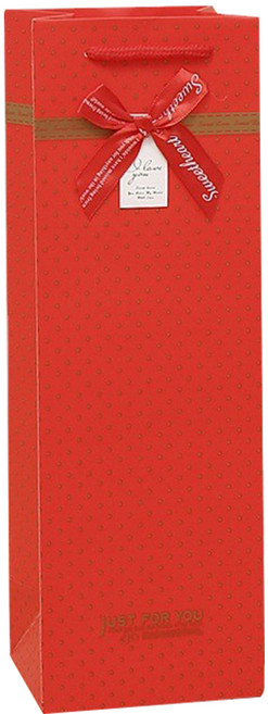 링비츠 와인 선물 포장 쇼핑백 캐리어 손잡이 럭셔리 WP13, 1개, 땡땡이리본-레드