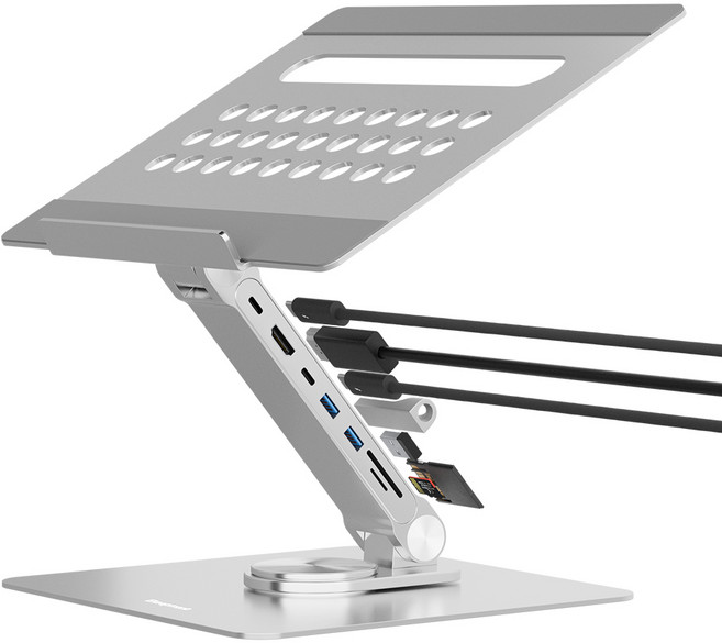 Ekeepment X Stand Pro 노트북 거치대 7in1 USB 허브 360도 회전 스탠드 받침대, 실버