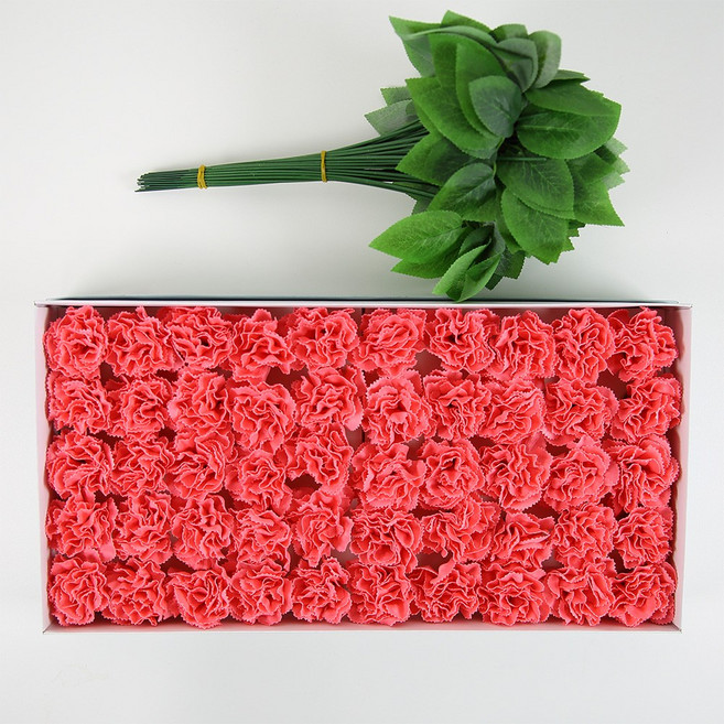 DIY 카네이션 비누꽃 50송이+잎사귀 꽃대 50대, 1개, C-05 베리 핑크