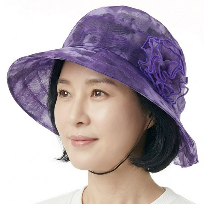 베이직엠 중년 여성 여름모자 망사 벙거지 벚꽃