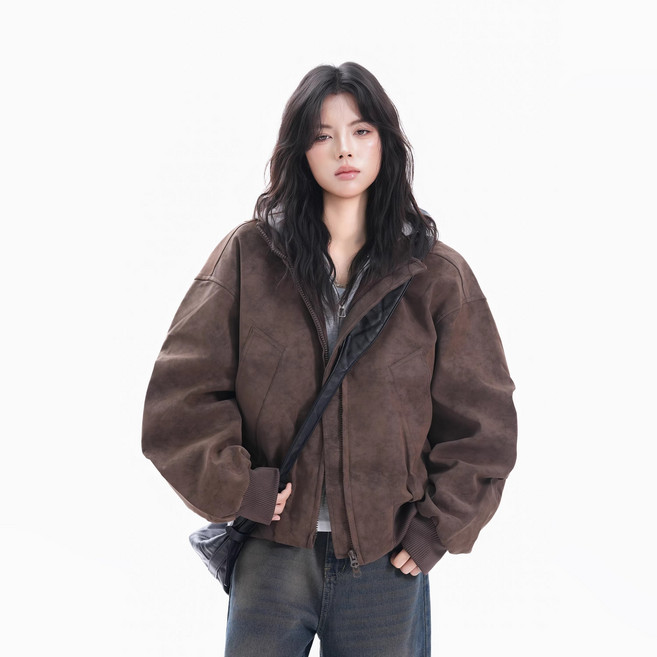 여성 크롭 가죽자켓 봄가을 바람막이 점퍼