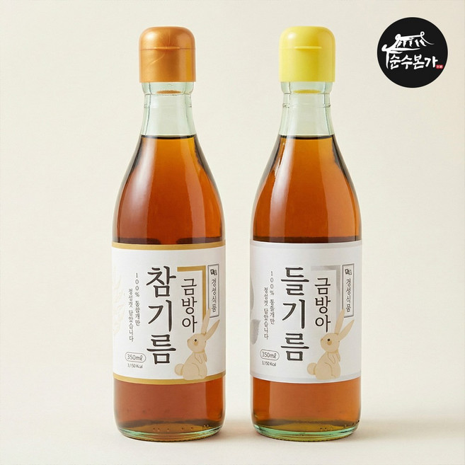 순수본가 100% 통참깨 금방아 참기름350ml+ 통들깨 금방아 들기름 350ml, 350ml, 2개