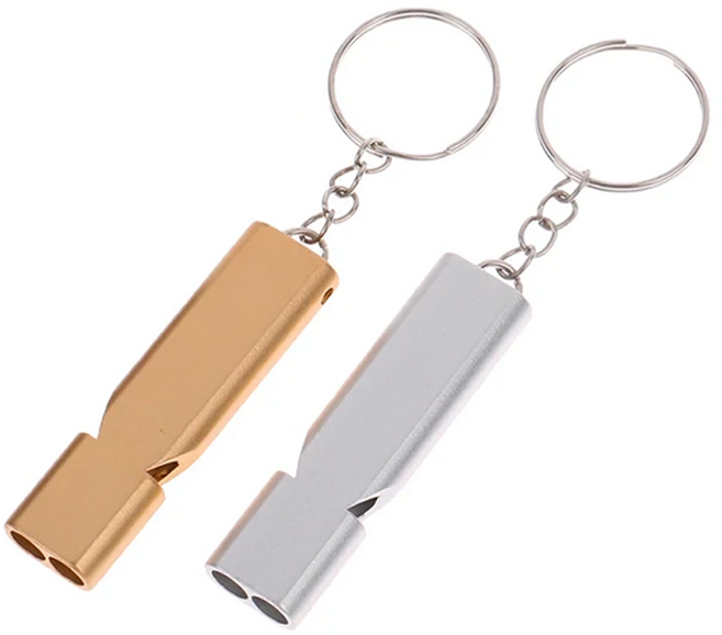 아야 미니 호루라기 키링 호신용품 재난 조난 구조 호신용 심판용 휘슬, 2개, (실버) 호루라기 키링