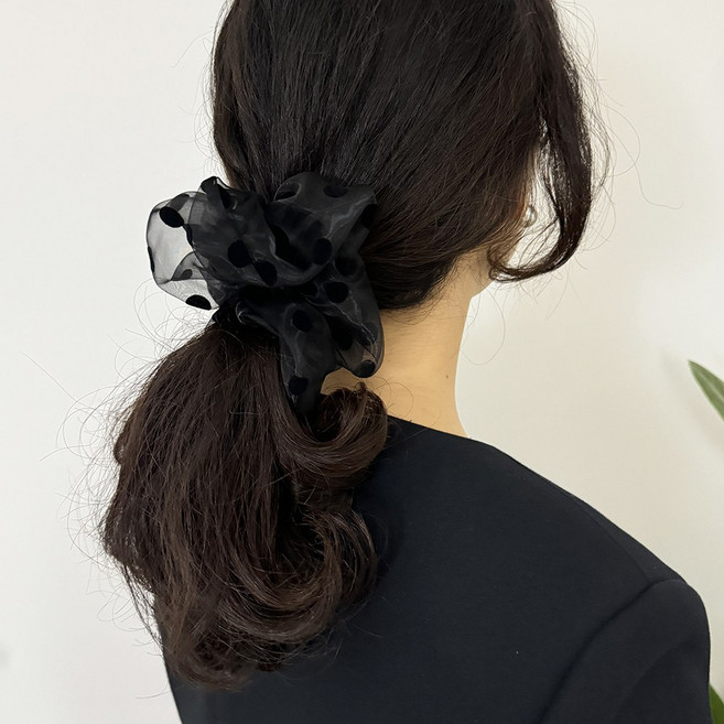 오간자 도트 3색 헤어 슈슈 곱창 머리 끈