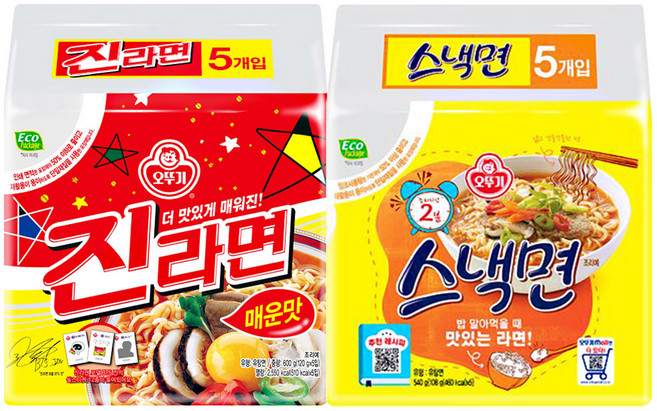 오뚜기스낵면 5개 + 오뚜기진라면매운맛 5개, 1개