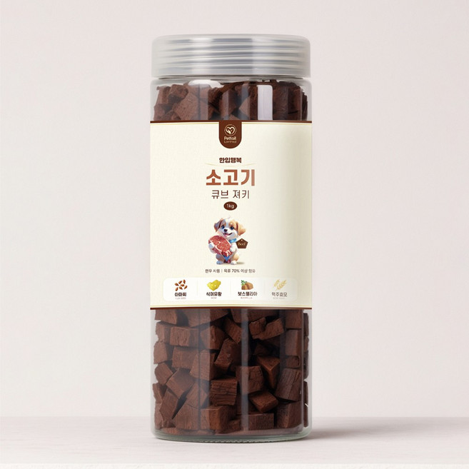 펫테일럽앤힐 대용량 강아지 져키 트릿 육포 훈련용 저알러지 국내산, 1개, 1kg, 소고기