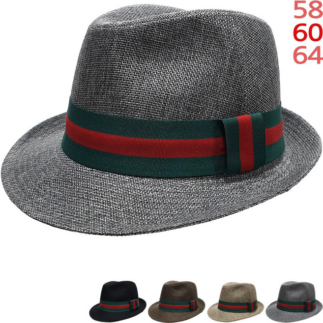 이럭셔리클럽 대두용 빅 사이즈 마직 삼색띠 페도라 중절모 햇 여행 여름 남자 여자 모자-CAP260229