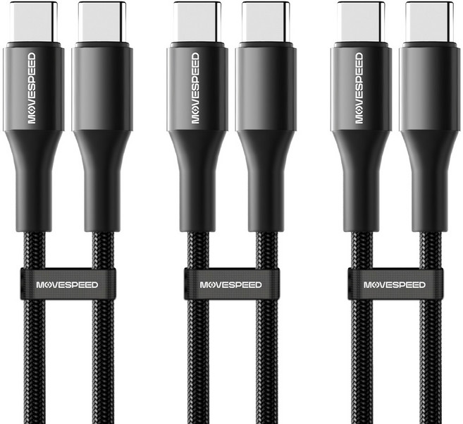 MOVESPEED MSC03 PD3.1 240W C-C 고속 충전 Type-C to Type-C 데이터 케이블, 3개, 블랙, 1.2m
