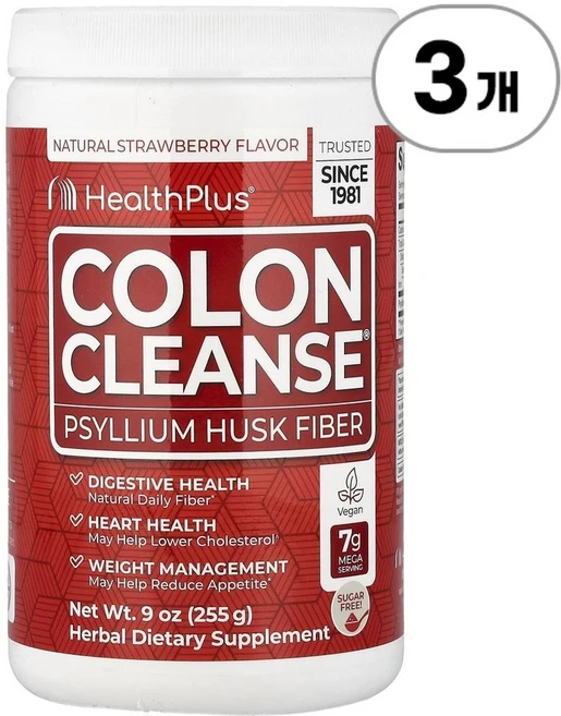 헬스 플러스 콜론 클렌즈(대장 세척) 스트로베리 Health Plus Colon Cleanse® Strawberry 255g, 3개 - 쿠팡