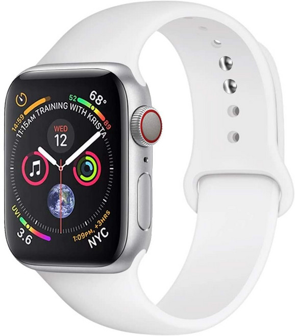 Fegwilde 애플워치 호환 실리콘 원버튼 소프트 스포츠 밴드 스트랩, 하얀색