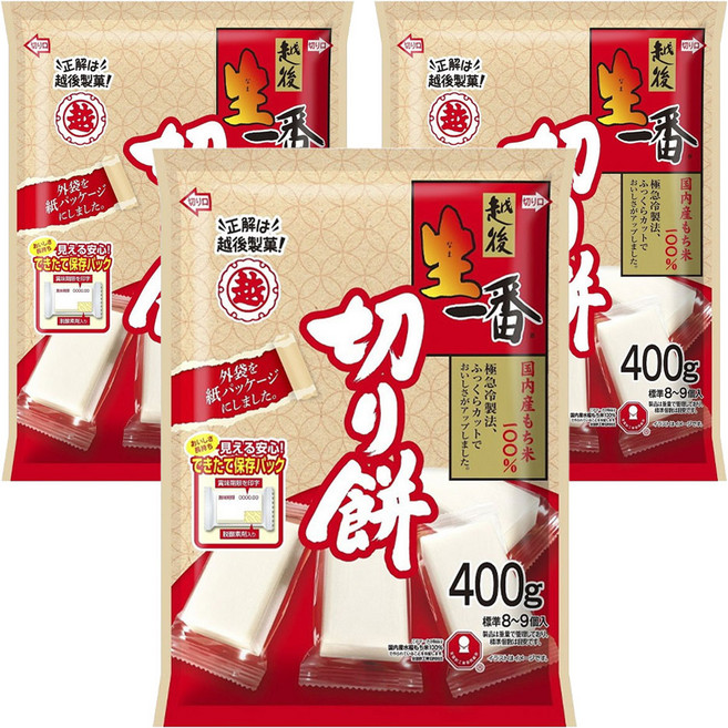 일본 에치고 키리모찌 구워먹는떡 찹쌀떡 절떡 400g 3팩, 3개