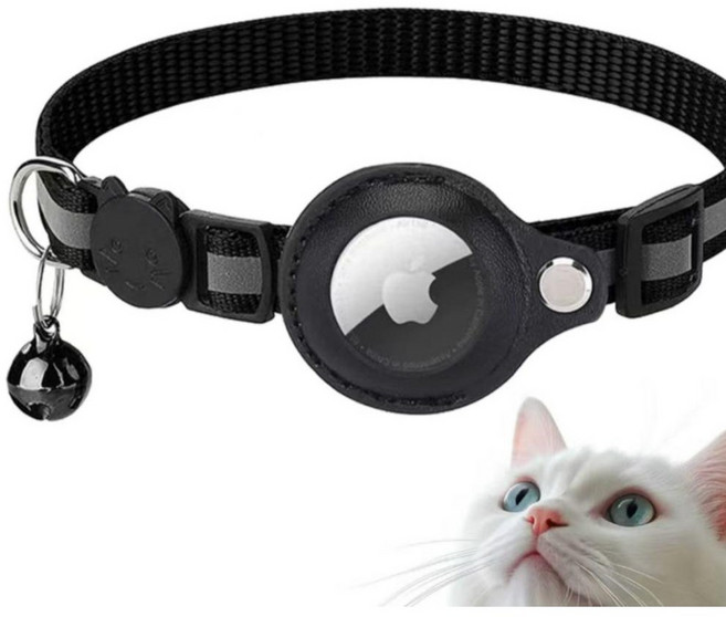 까마느 테일 반려동물 에어태그 커버 목줄, 1개, 블랙