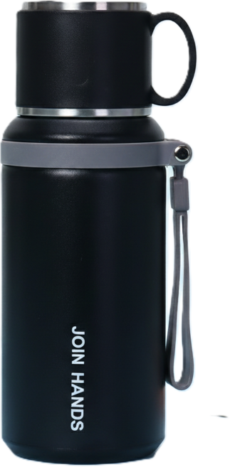 보온병 텀블러 316스테인리스 컵 뚜껑 스트랩 보냉, 1개, 600ml, 블랙
