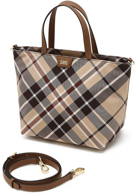 닥스 여성가방 25SS 브라운 체크 가죽배색 미니 토트백 선물포장