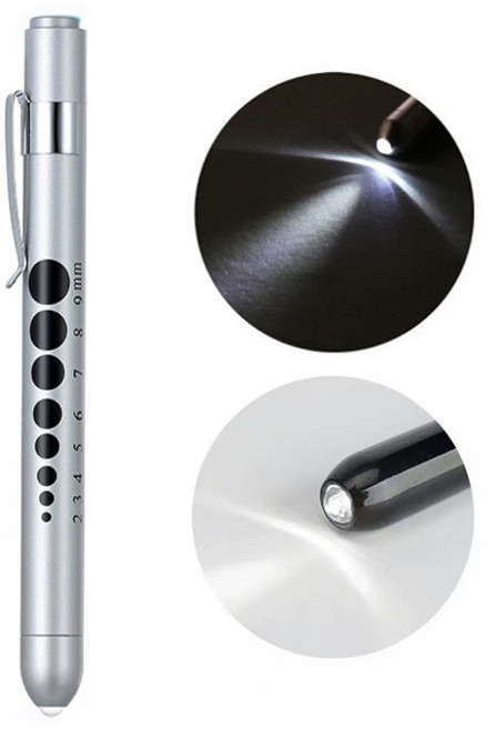 동공펜 LED 라이트펜 간호사 군인 군대 훈련소 불빛 후레쉬 볼펜 펜, 1개, 실버