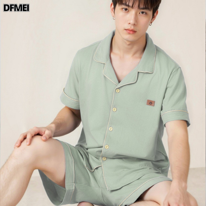 DFMEI 純棉睡衣男夏季男士短袖短褲大碼簡約純色家居服套裝2025新款