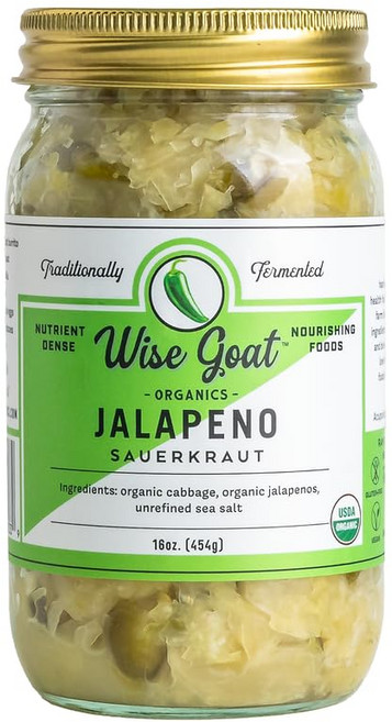 생 유기농 발효 프로바이오틱 사우어크라우트 "할라피뇨" 버 생 유기농 발효 프로바이오틱 사우어크라우트 "할라피뇨" 버라이어티 [비건 프리 Non-GMO 프로바이오틱] 1, 1개, 454g