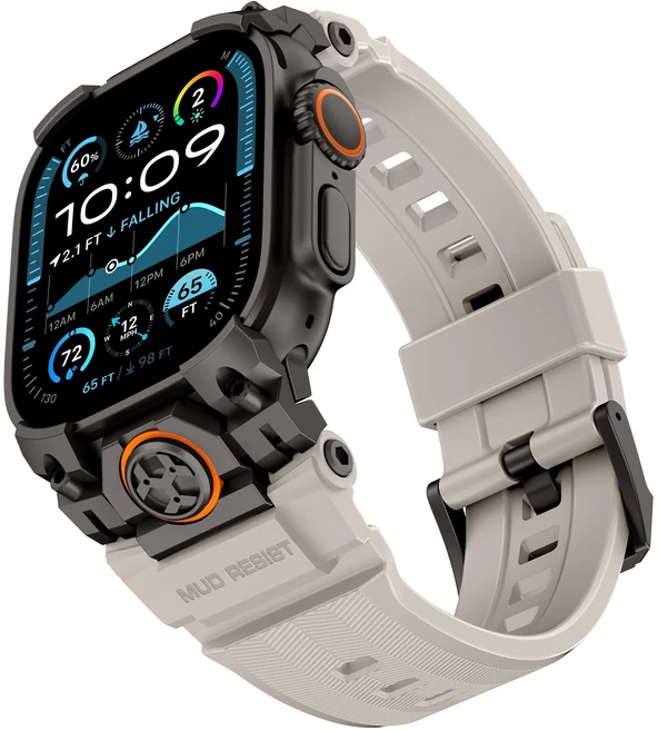애플 워치 울트라 49mm 전술 호환 스틸 스포츠 실리콘 스테인리스 밴드, Black-Gray, 1개