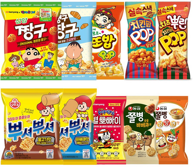 과자선물세트 6호 짱구2+맹구짱구2+사또밥+치킨팝2+뿌셔뿌셔2+뽀빠이2+쫄병2, 1개, 삼양 짱구,삼양 맹구짱구,사또밥,치킨팝,뿌셔뿌셔,뽀빠이,쫄병