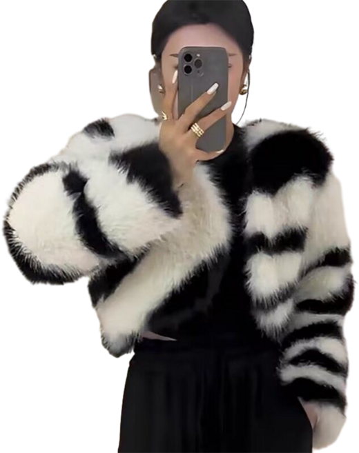 밍크털 라이크 코트 여성용 숏 지브라 루즈핏 점퍼 Women's jacket 5A151